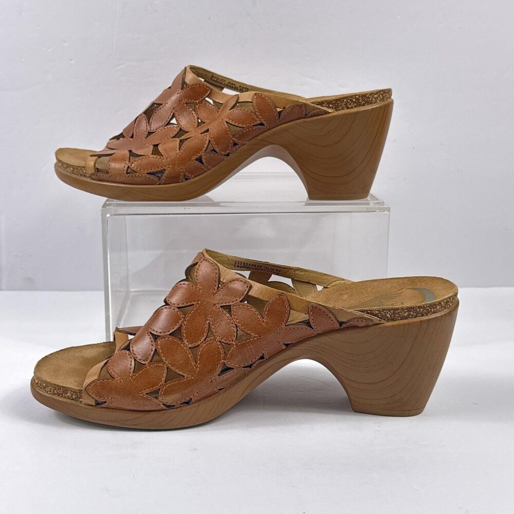 Dansko Clarrisa Sandals Womens 40 Brown Leather Floral Cutout Mule Slide Heels - Picture 3 of 11